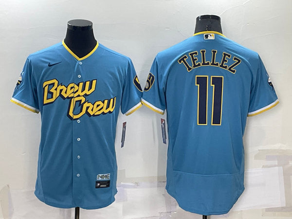 Rowdy Tellez Milwaukee Brewers blue City Connect jersey