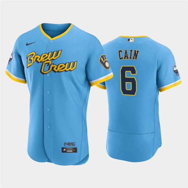Lorenzo Cain Milwaukee Brewers blue City Connect jersey