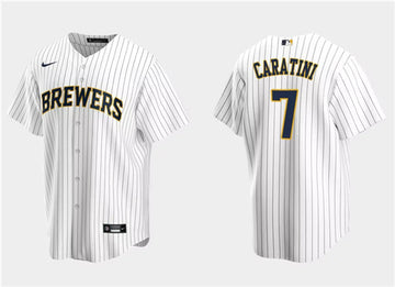 Victor Caratini Milwaukee Brewers white jersey