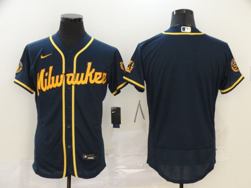 Custom Milwaukee Brewers navy jersey