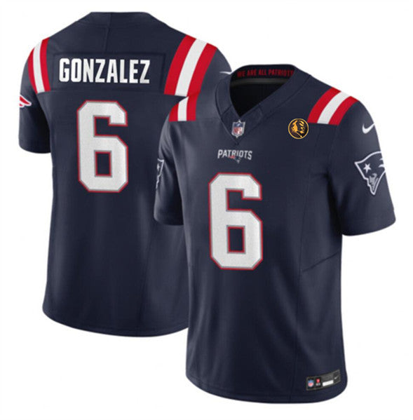 Christian Gonzalez New England Patriots navy Vapor jersey