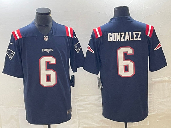 Christian Gonzalez New England Patriots navy Vapor jersey