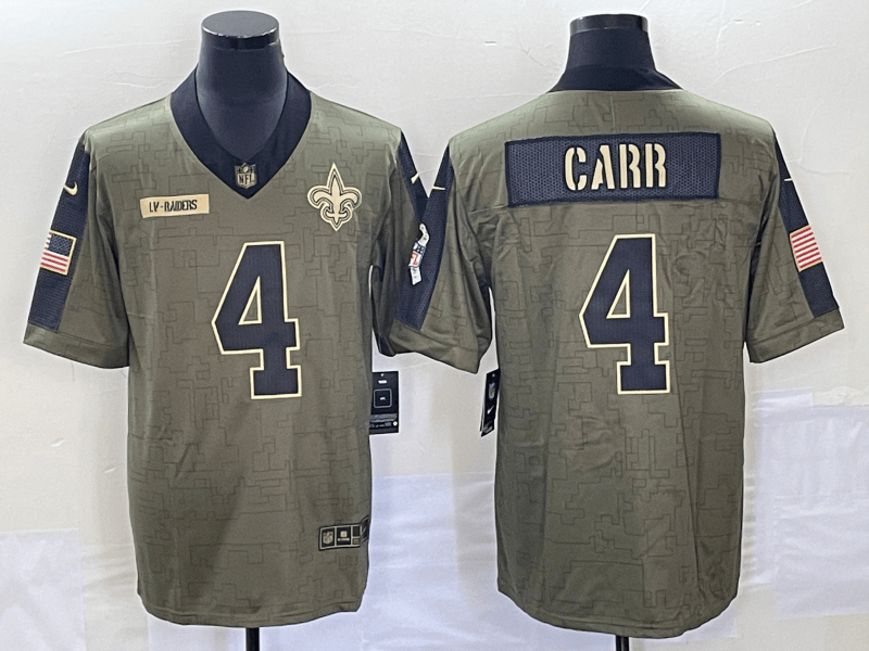Derek Carr New Orleans Saints olive Salute To Service jersey