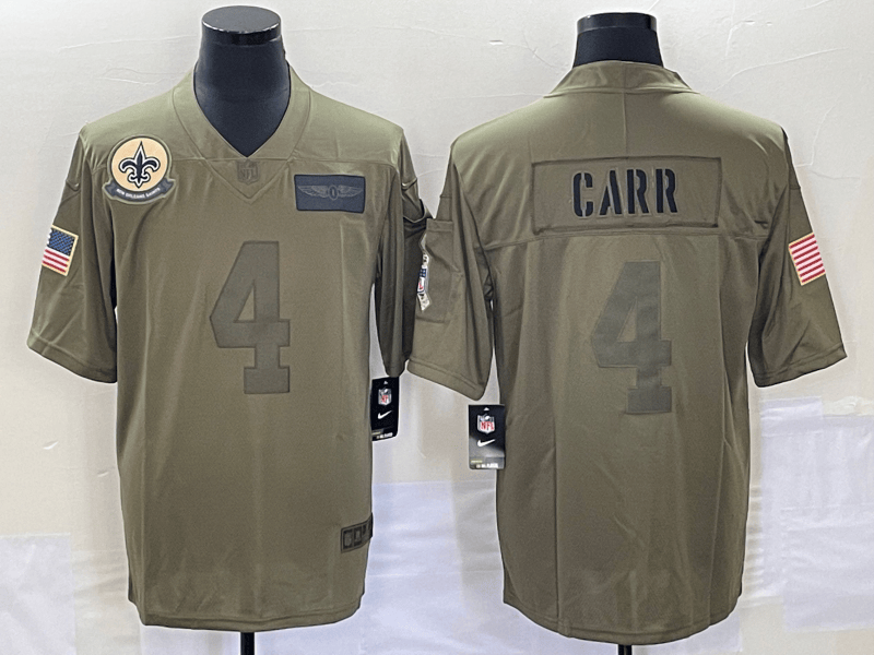 Derek Carr New New Orleans Saints olive Salute To Service jersey