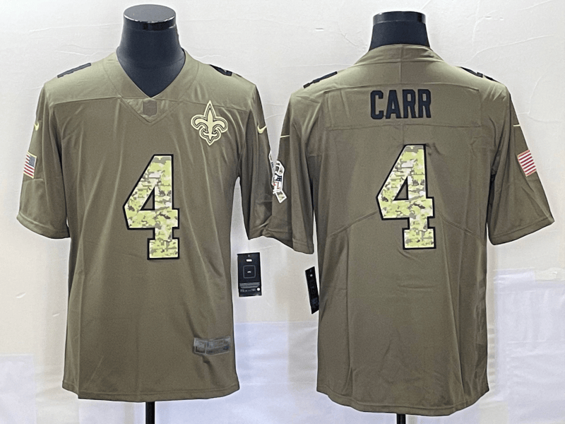 Derek Carr New Orleans Saints olive Salute To Service jersey
