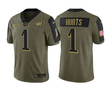 Jalen Hurts Philadelphia Eagles olive Salute To Service jersey