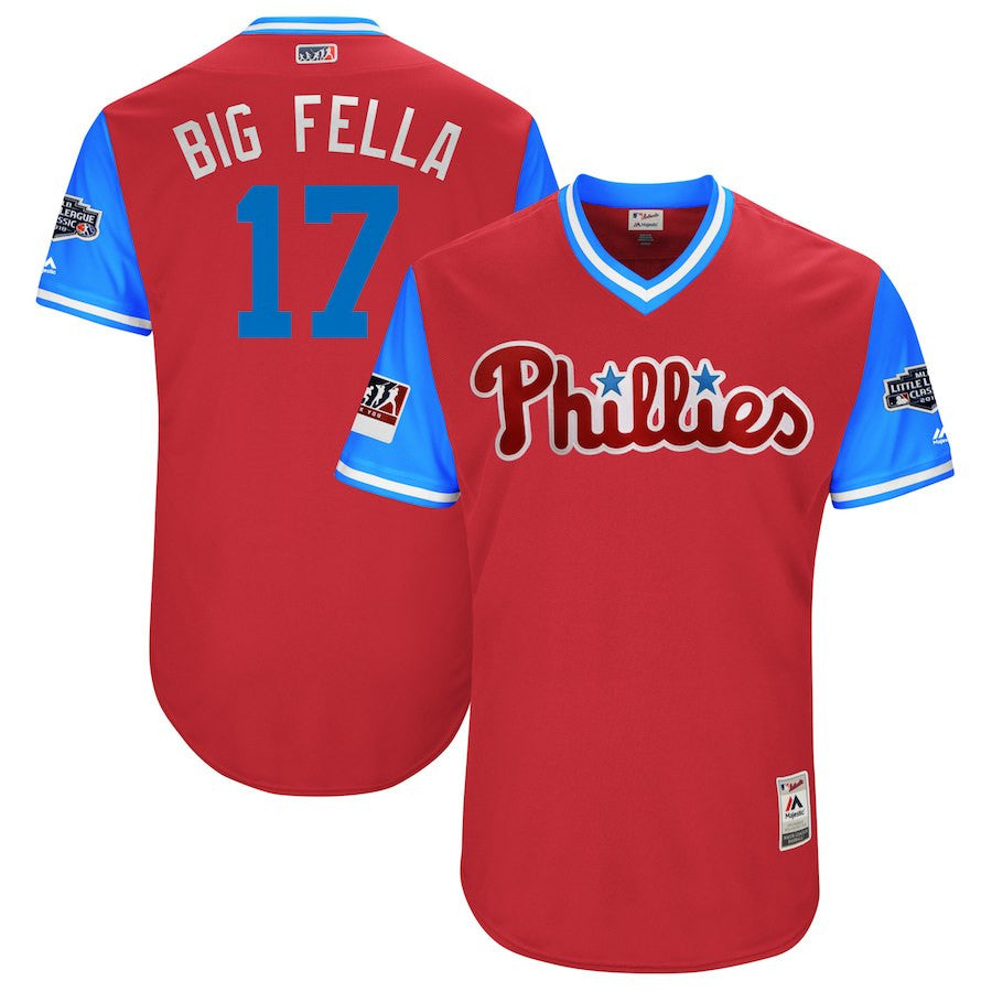 Rhys Hoskins Fella Majestic Philadelphia Phillies scarlet Classic jersey