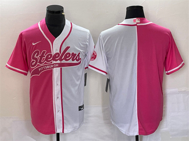 Blank White Pittsburgh Steelers pink Split jersey