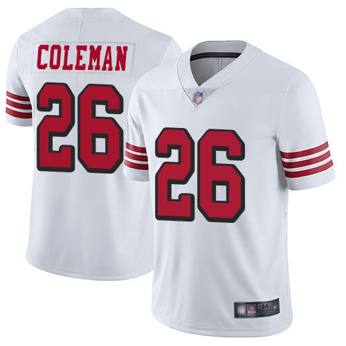 Tevin Coleman San Francisco 49ers white Vapor jersey