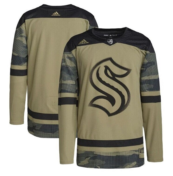 Custom Seattle Kraken olive Salute To Service jersey