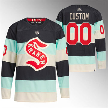 Custom Seattle Kraken blue Winter Classic jersey