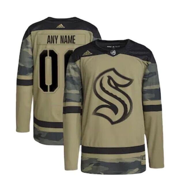 Custom Seattle Kraken olive Salute To Service jersey