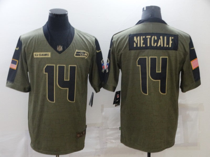 DK Metcalf Seattle Seahawks olive Salute To Service jersey