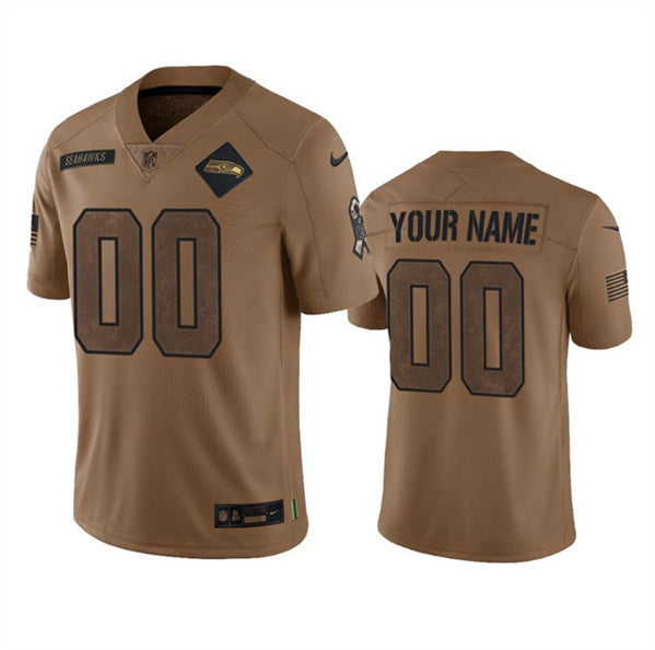 Custom Seattle Seahawks brown Salute To Service jersey