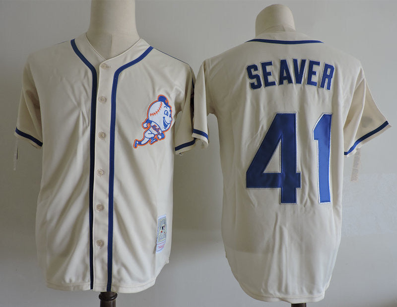 Tom Seaver New York Mets cream Cooperstown jersey