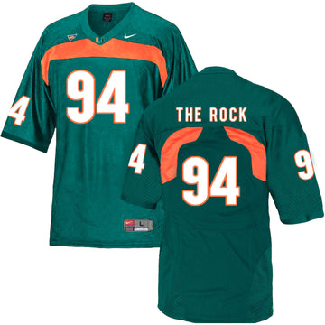 The Rock Miami Hurricanes green jersey