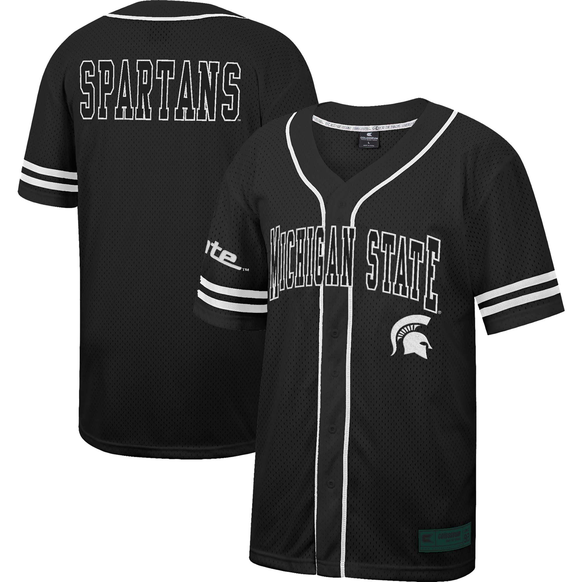 Colosseum Free Spirited Mesh Button-up Michigan State Spartans black jersey