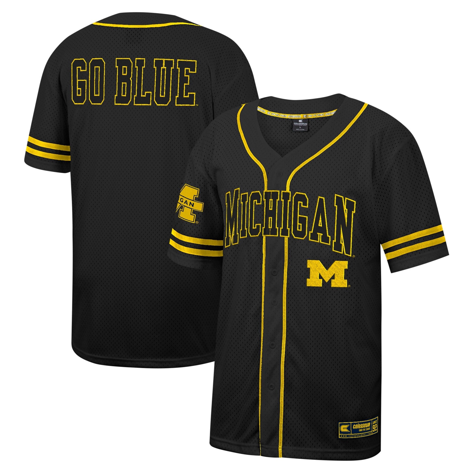 Colosseum Free Spirited Mesh Button-up Michigan Wolverines black jersey