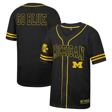 Colosseum Free Spirited Mesh Button-up Michigan Wolverines black jersey