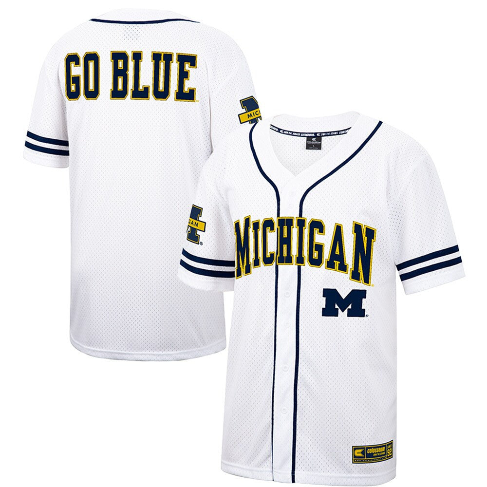 Colosseum Free Spirited Mesh Button-up Michigan Wolverines white jersey