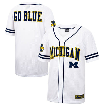 Colosseum Free Spirited Mesh Button-up Michigan Wolverines white jersey