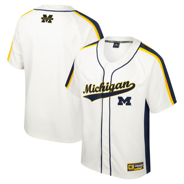 Colosseum Ruth Button-up Michigan Wolverines cream jersey