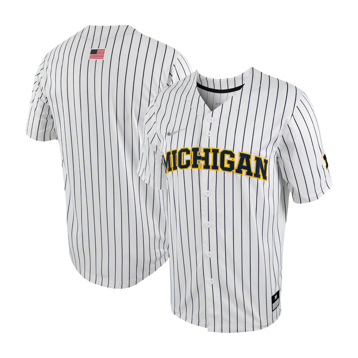 Pinstripe Full-button Michigan Wolverines white jersey