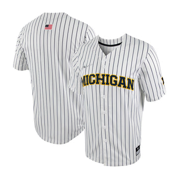 Pinstripe Full-button Michigan Wolverines white jersey