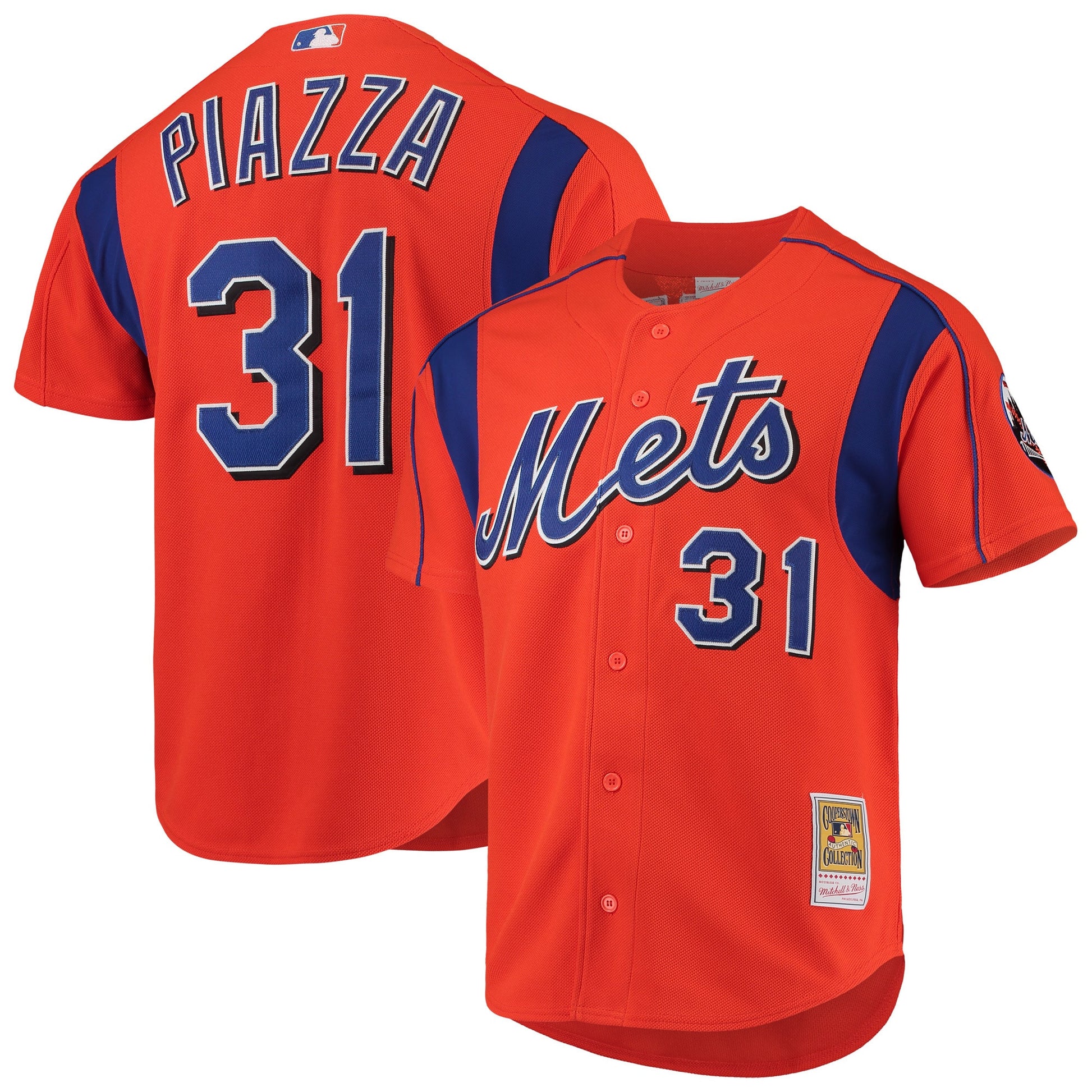 Mike Piazza New York Mets orange Cooperstown jersey
