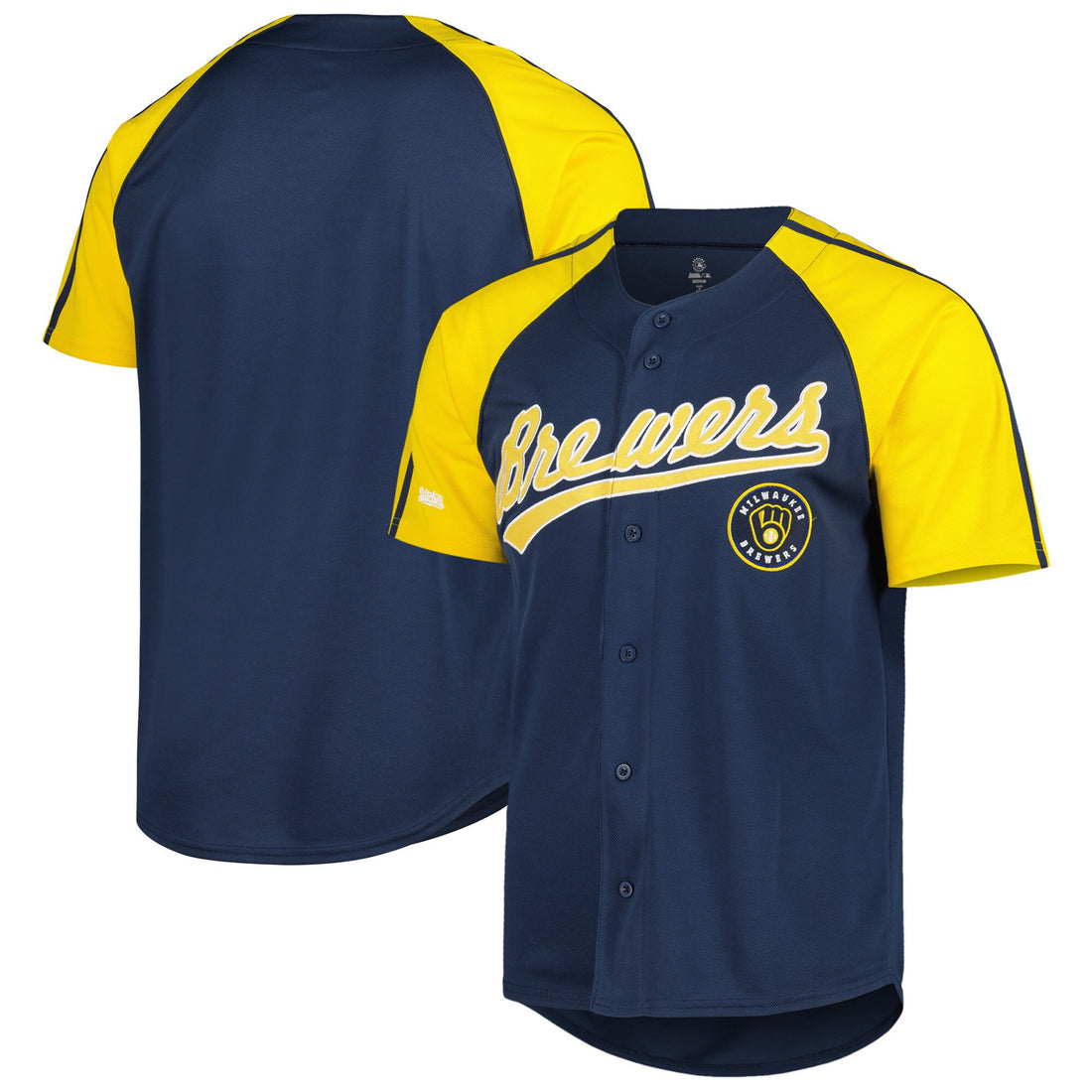 Stitches Button-down Raglan Milwaukee Brewers navy Fashion jersey