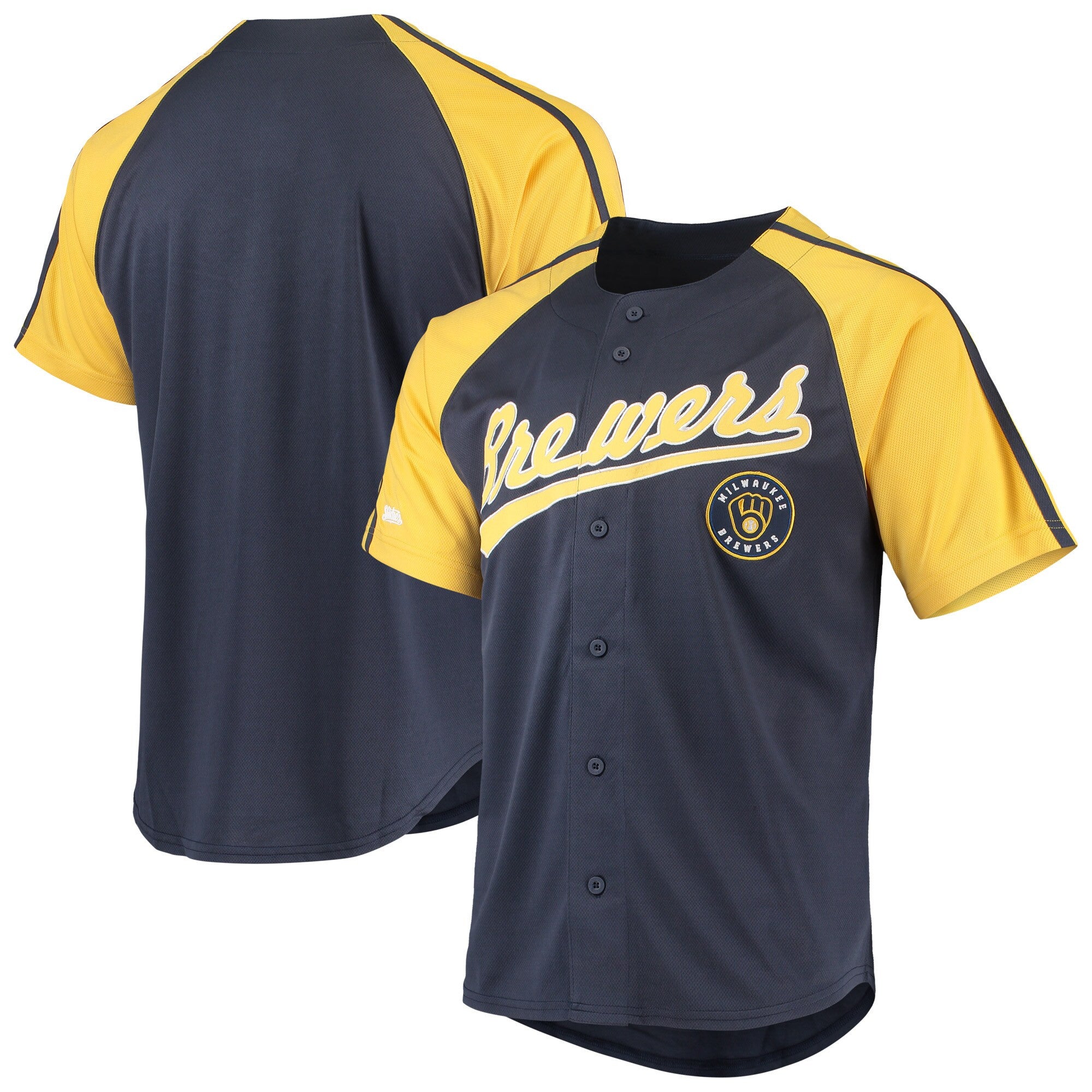 Stitches Button-down Raglan Milwaukee Brewers navy jersey