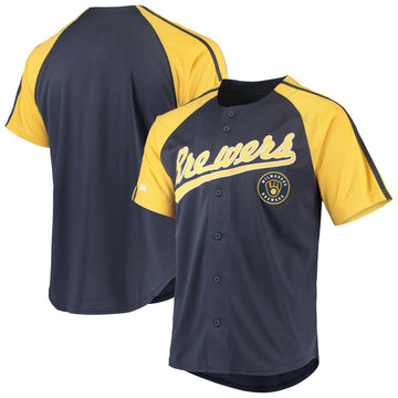 Stitches Button-down Raglan Milwaukee Brewers navy jersey