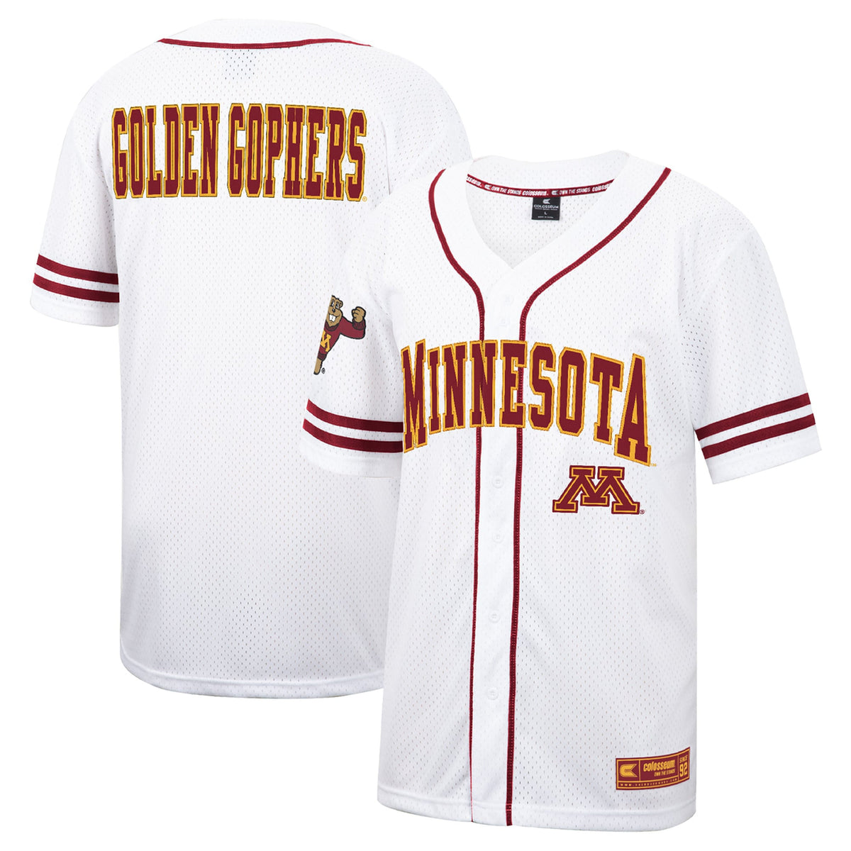 Colosseum Free Spirited Mesh Button-up Minnesota Golden Gophers white jersey
