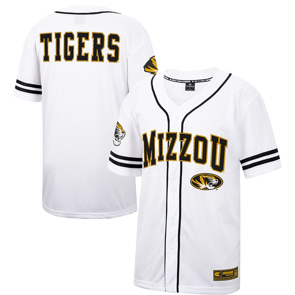 Colosseum Free Spirited Mesh Button-up Missouri Tigers white jersey