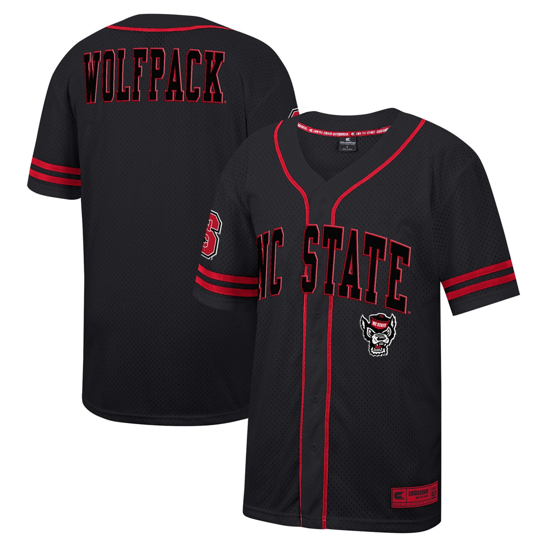 Colosseum Free Spirited Mesh Button-up NC State Wolfpack black jersey