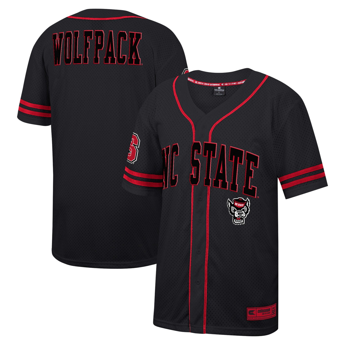 Colosseum Free Spirited Mesh Button-up NC State Wolfpack black jersey