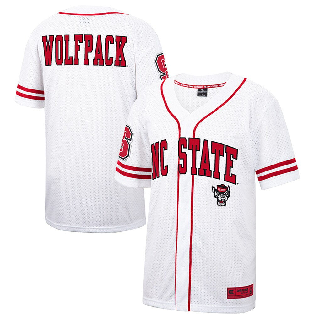 Colosseum Free Spirited Mesh Button-up NC State Wolfpack white jersey