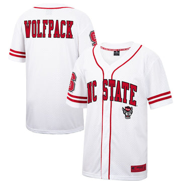Colosseum Free Spirited Mesh Button-up NC State Wolfpack white jersey