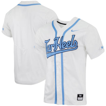 Full-button North Carolina Tar Heels white jersey