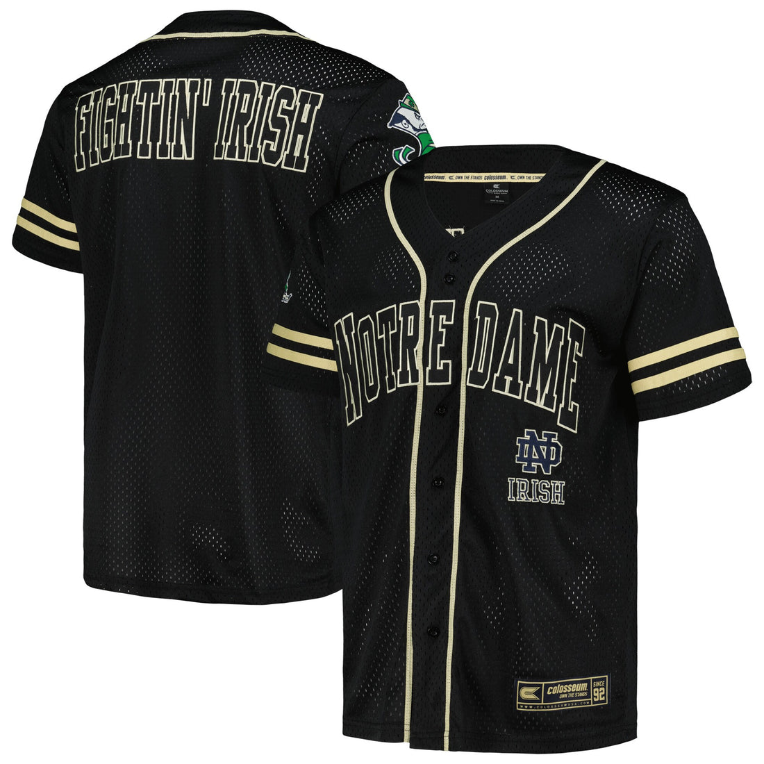 Colosseum Free Spirited Mesh Button-up Notre Dame Fighting Irish black jersey