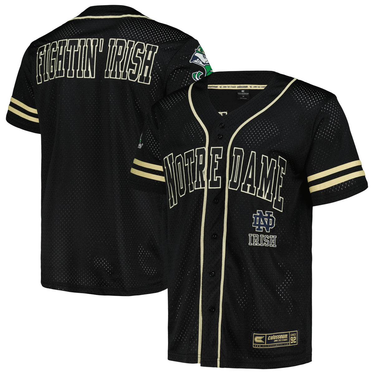 Colosseum Free Spirited Mesh Button-up Notre Dame Fighting Irish black jersey