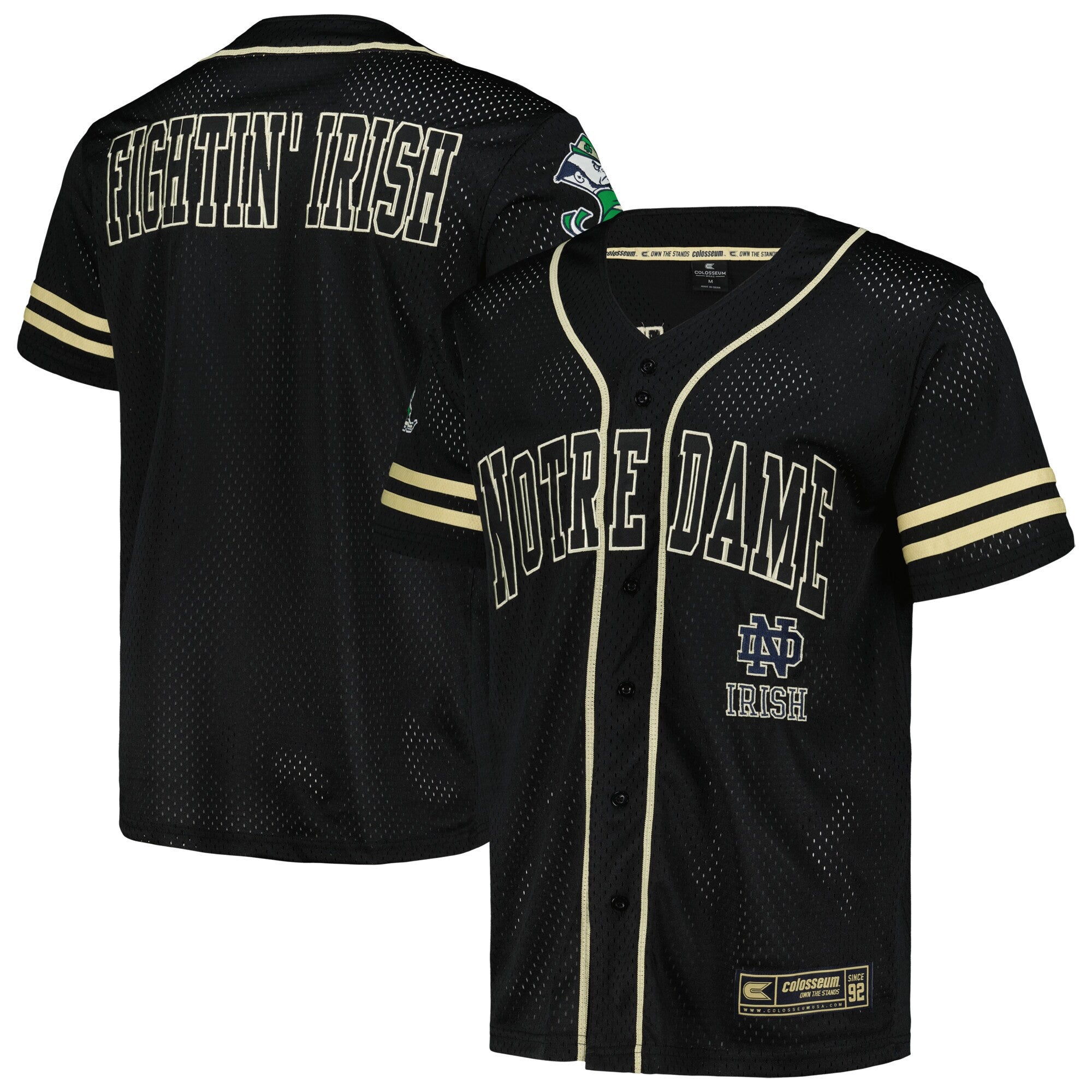 Colosseum Free Spirited Mesh Button-up Notre Dame Fighting Irish black jersey