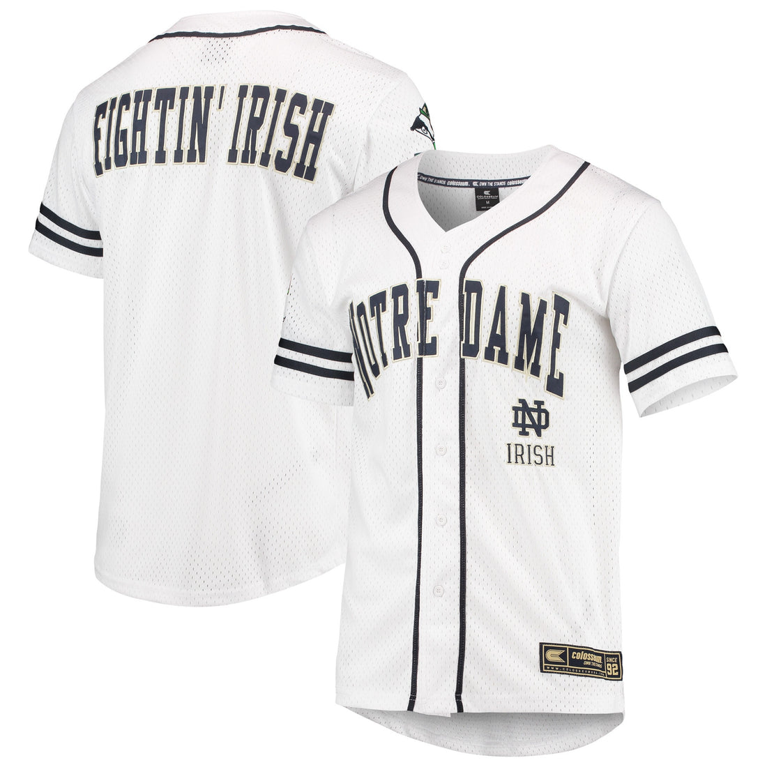 Colosseum Free Spirited Mesh Button-up Notre Dame Fighting Irish white jersey