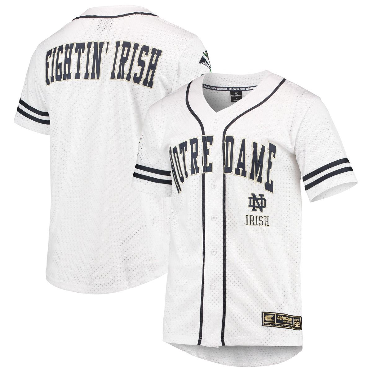Colosseum Free Spirited Mesh Button-up Notre Dame Fighting Irish white jersey