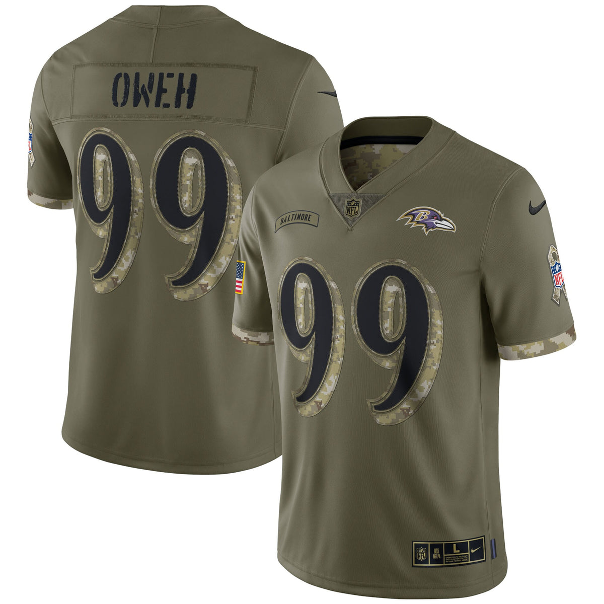 Odafe Oweh Baltimore Ravens olive Salute To Service jersey