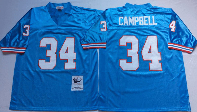 Oilers 34 Earl Campbell blue Throwback jersey