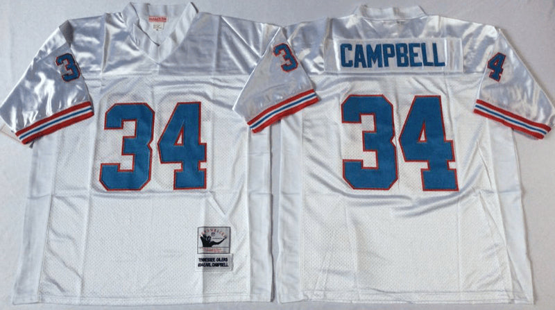 Oilers 34 Earl Campbell white Throwback jersey