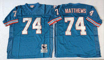 Oilers 74 Bruce Matthews blue Throwback jersey