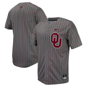 Pinstripe Full-button Oklahoma Sooners gray jersey