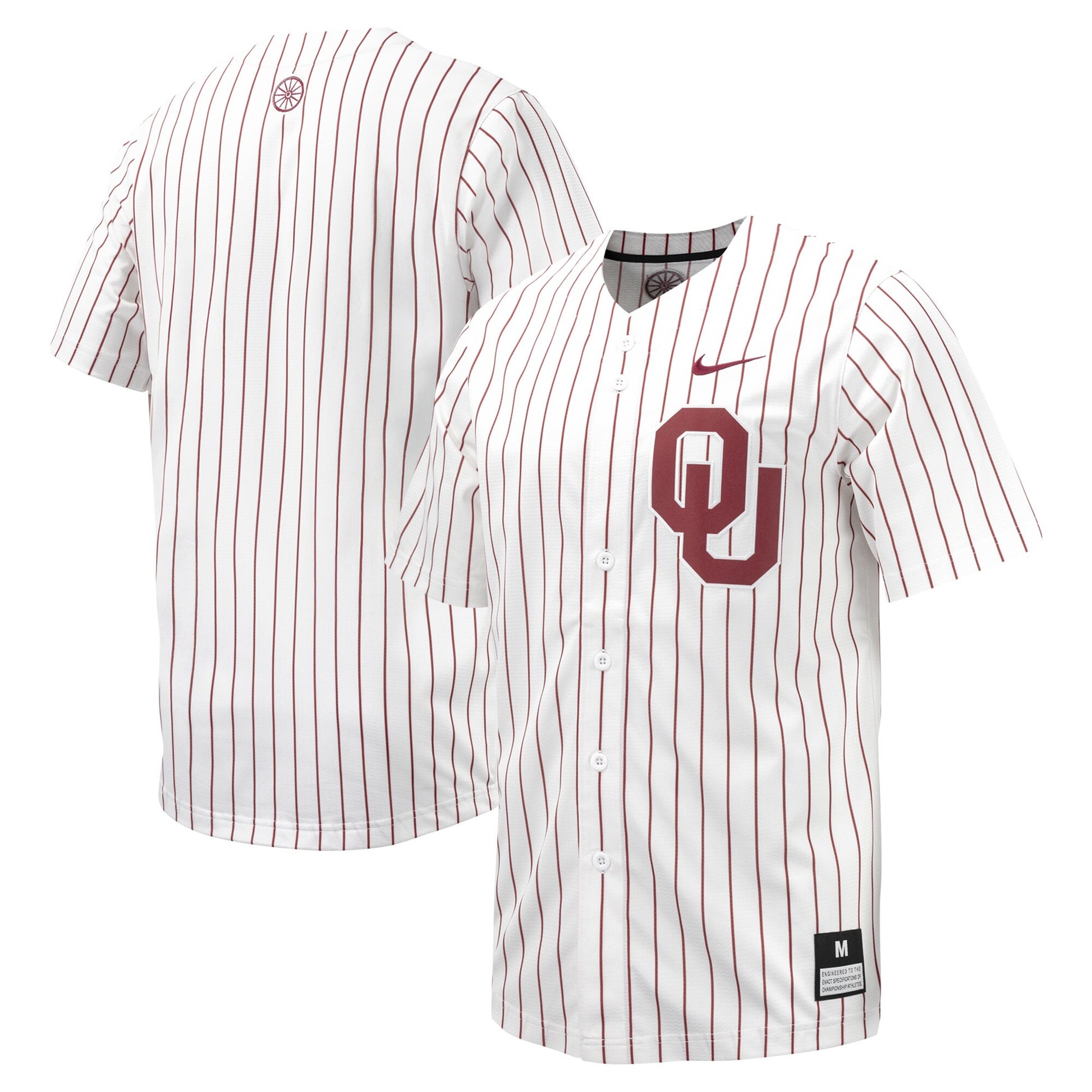 Pinstripe Full-button Oklahoma Sooners white jersey